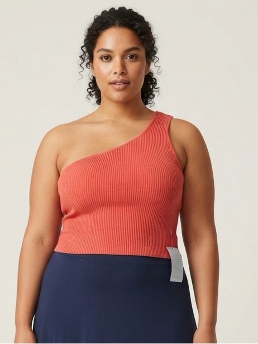 NSR Ribbed One-Shoulder Knit Tank Top - Red - Picture 1 of 4